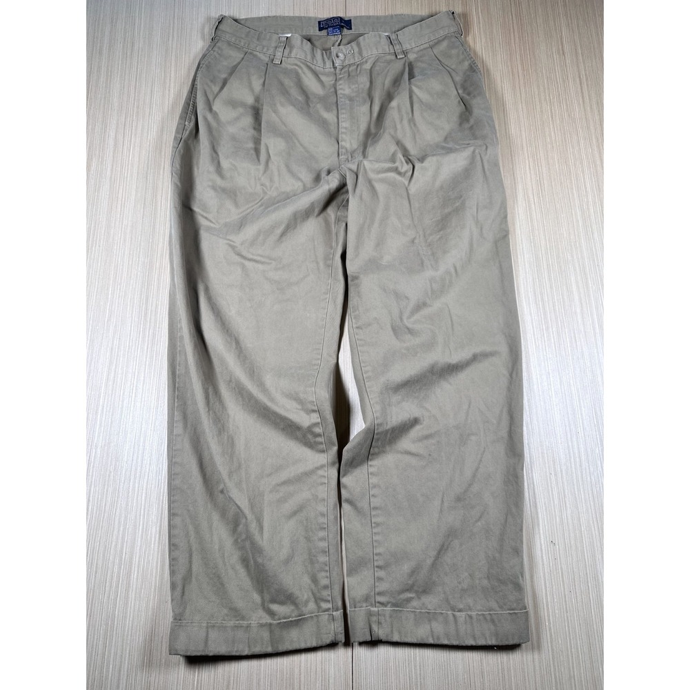 Polo Ralph Lauren Khakis Pants Men 33 Brown Cotton Pleated Straight Leg Workwear